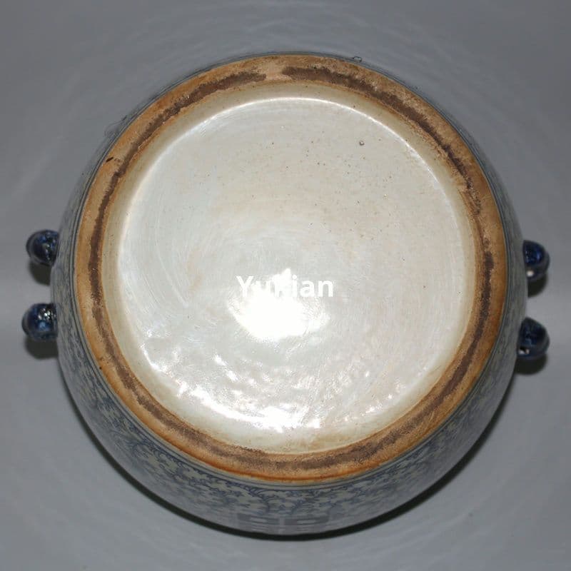 四喜青花缶 喜字缶 磁器 将軍缶 現代工芸品 美術品 装飾品 置物