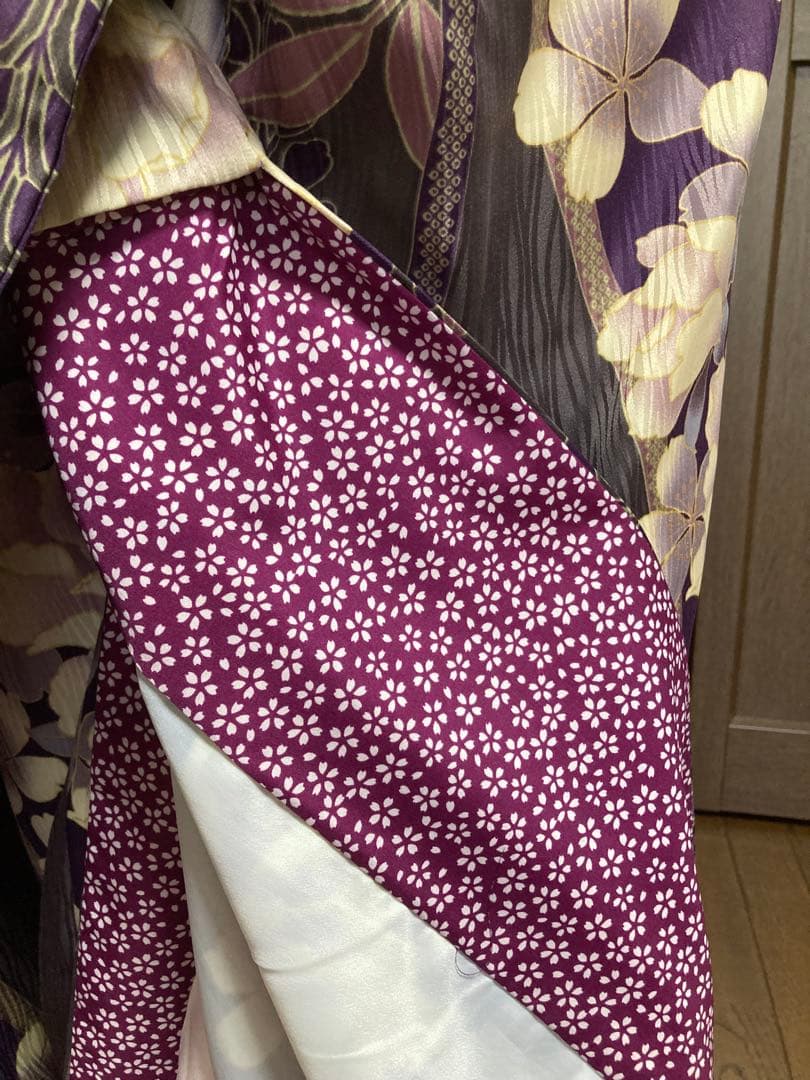 洗える　振袖　ポリエステル　H.L グレイッシュパープル　衣紋抜付き長襦袢