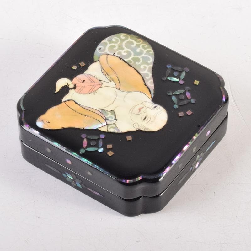 茶道具　壱寿作　螺鈿装飾　布袋蒔絵　香合　共箱　V　8324