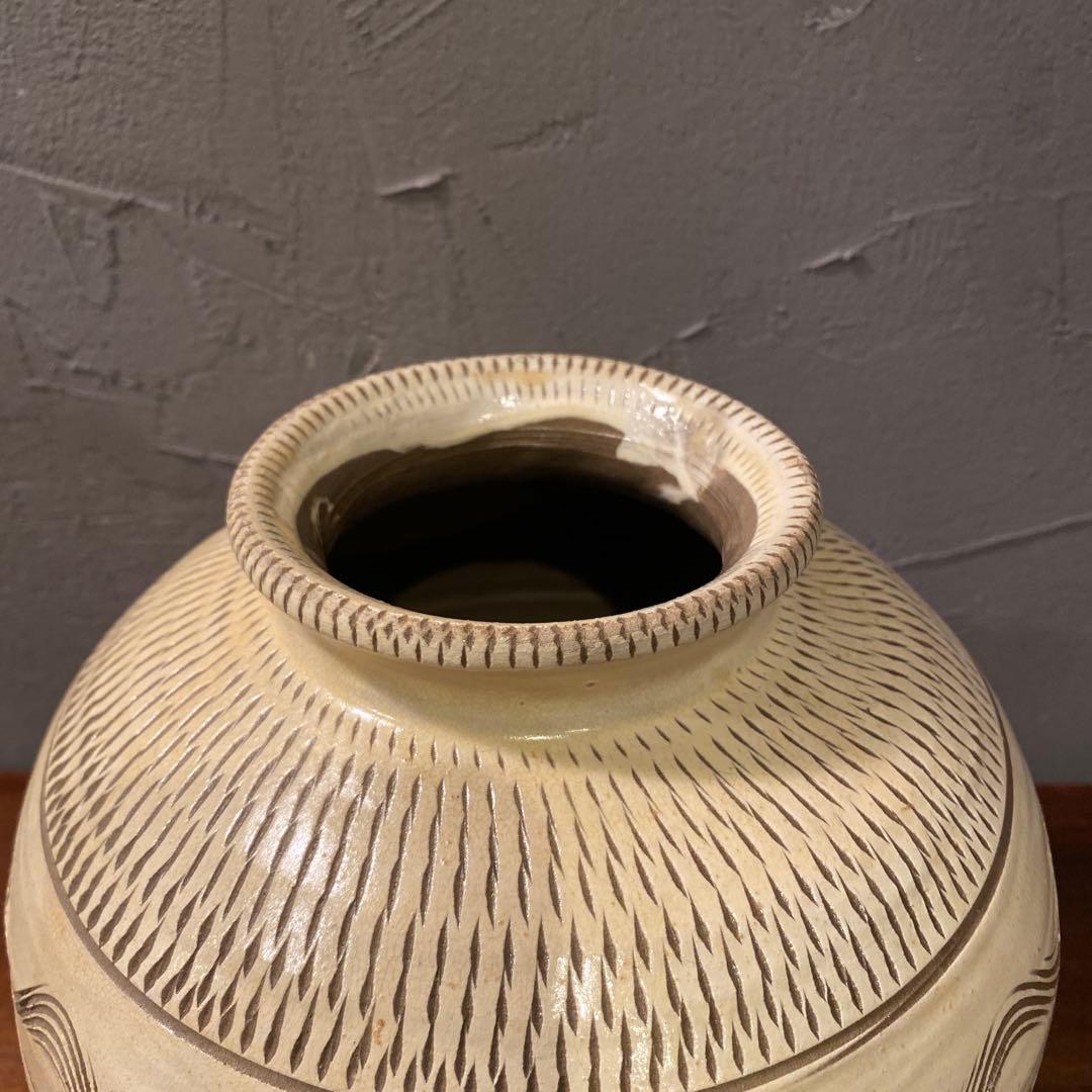 時代物 小鹿田焼 飛び鉋 花器 壺 フラワーベース アート 骨董品 アンティーク