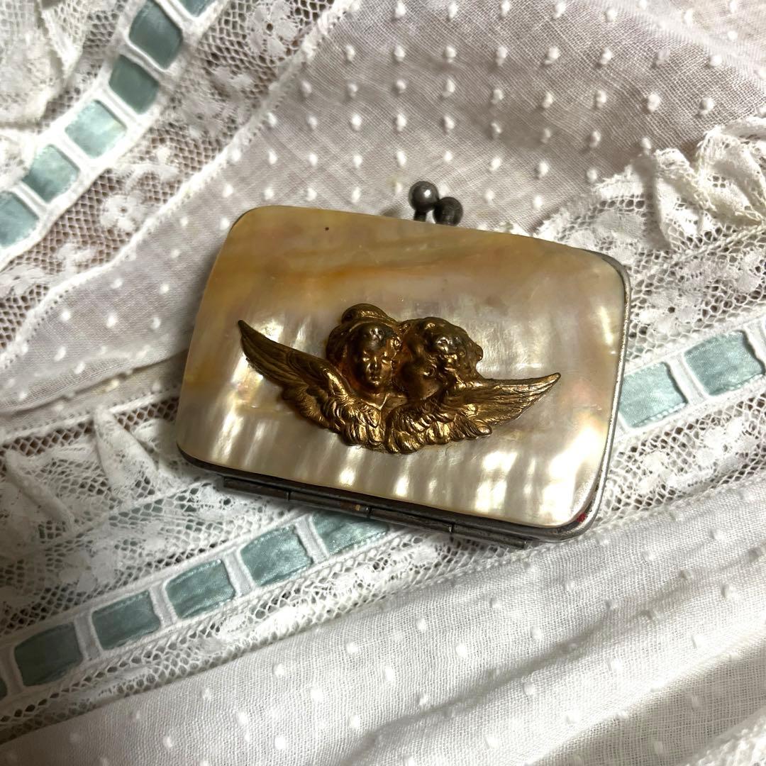 フランス アンティーク マザーオブパール エンジェル　がま口 財布