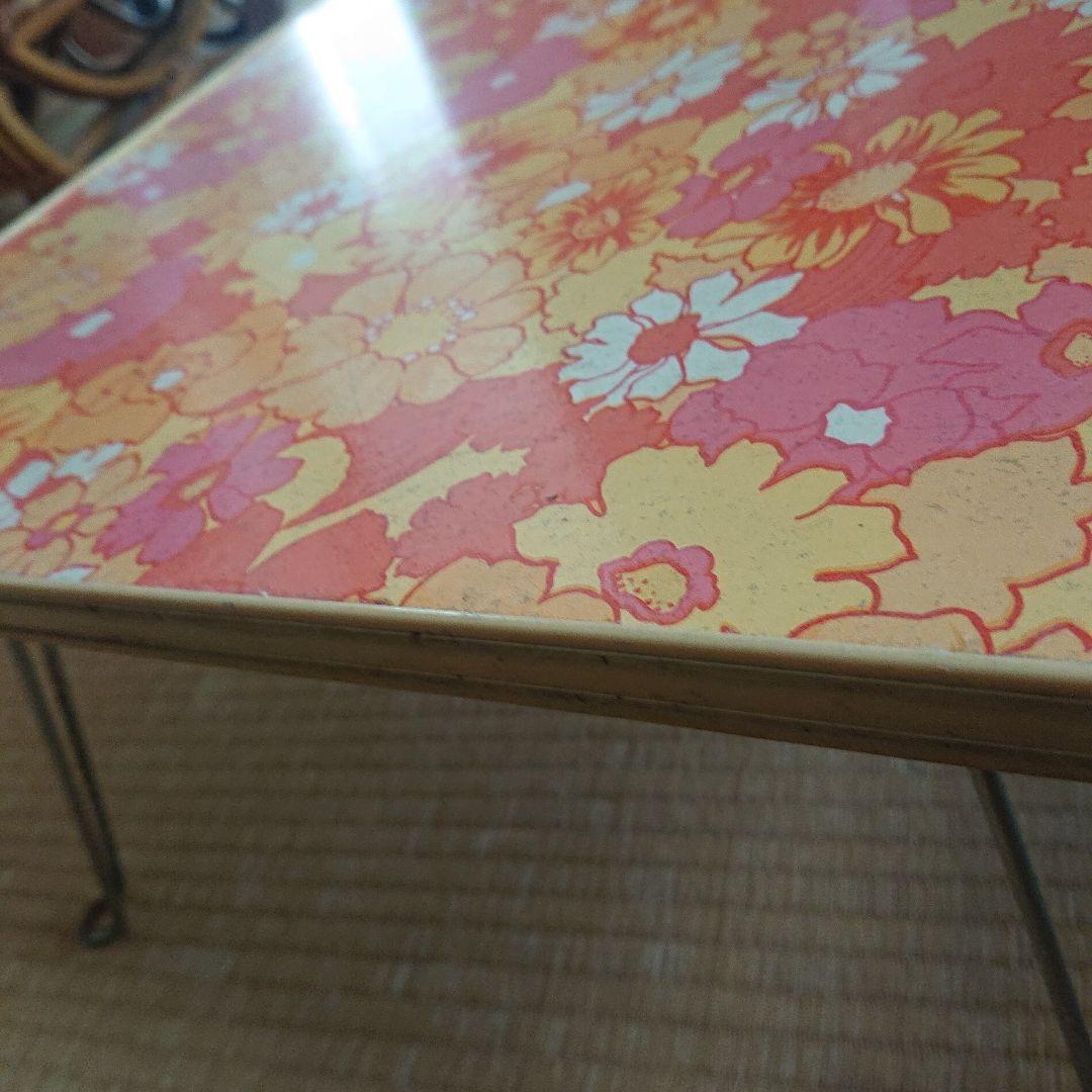 アンティークレトロポップな花柄ローテーブルオレンジカラー