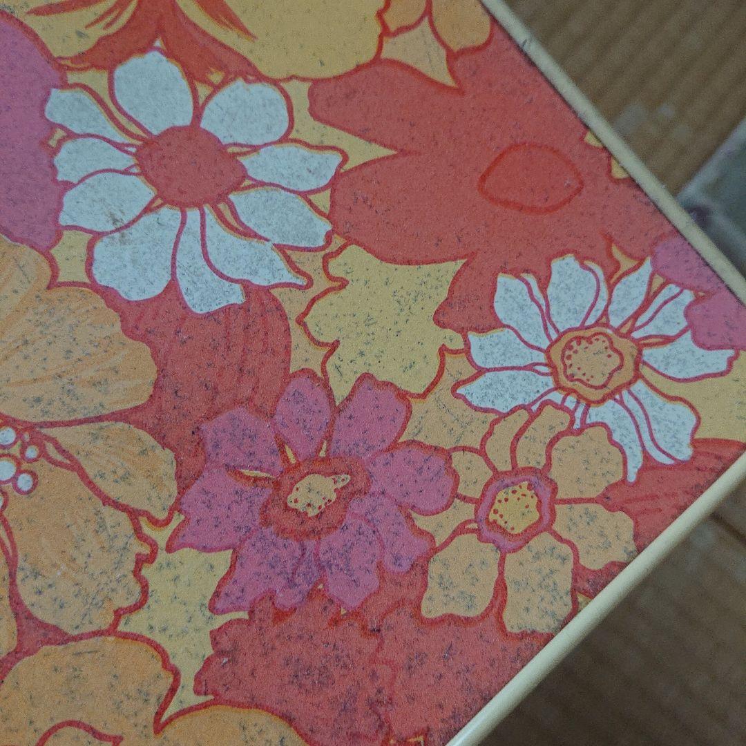 アンティークレトロポップな花柄ローテーブルオレンジカラー