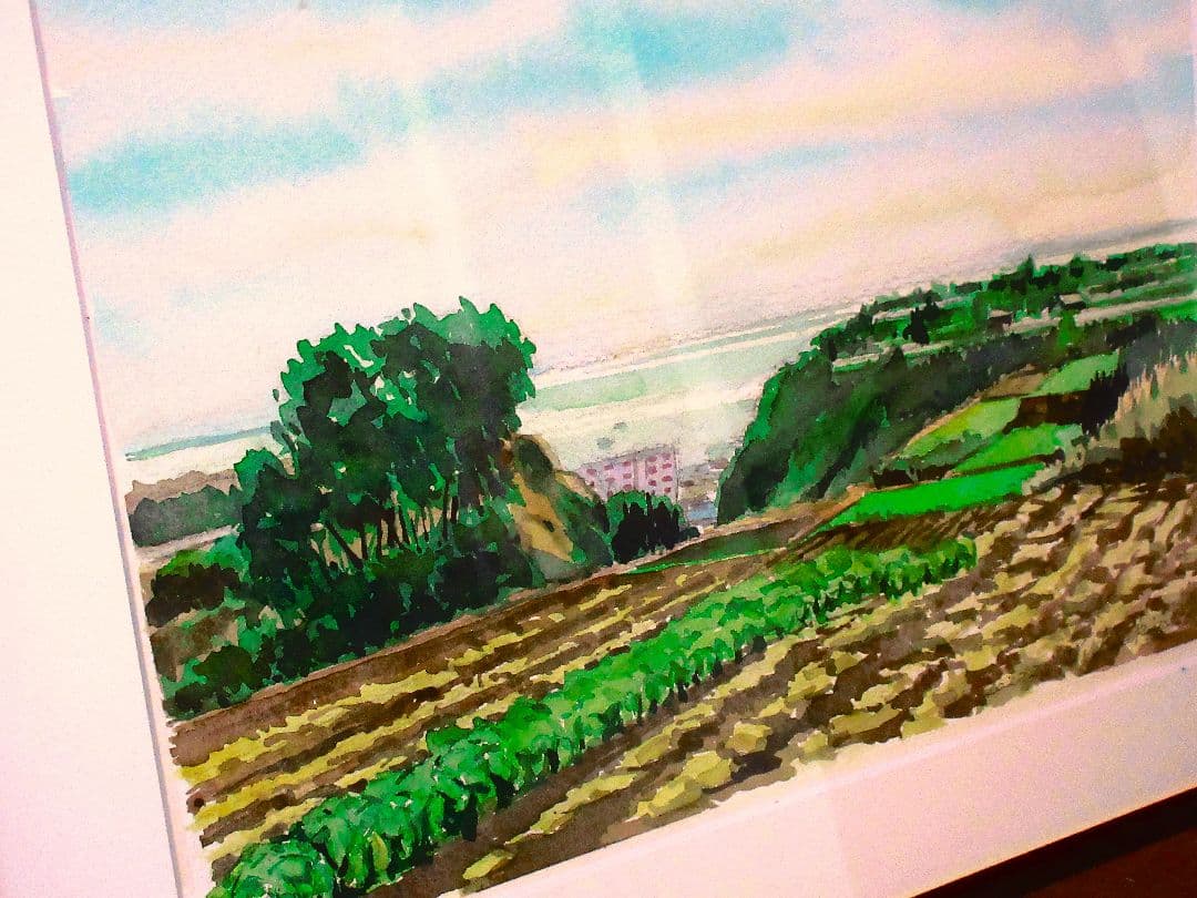 三浦の大地(水彩画 額装済み)