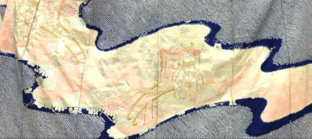 振袖 フルセット6点特価サイズM総絞り御所車銀駒刺繍　正絹　売り切り終了