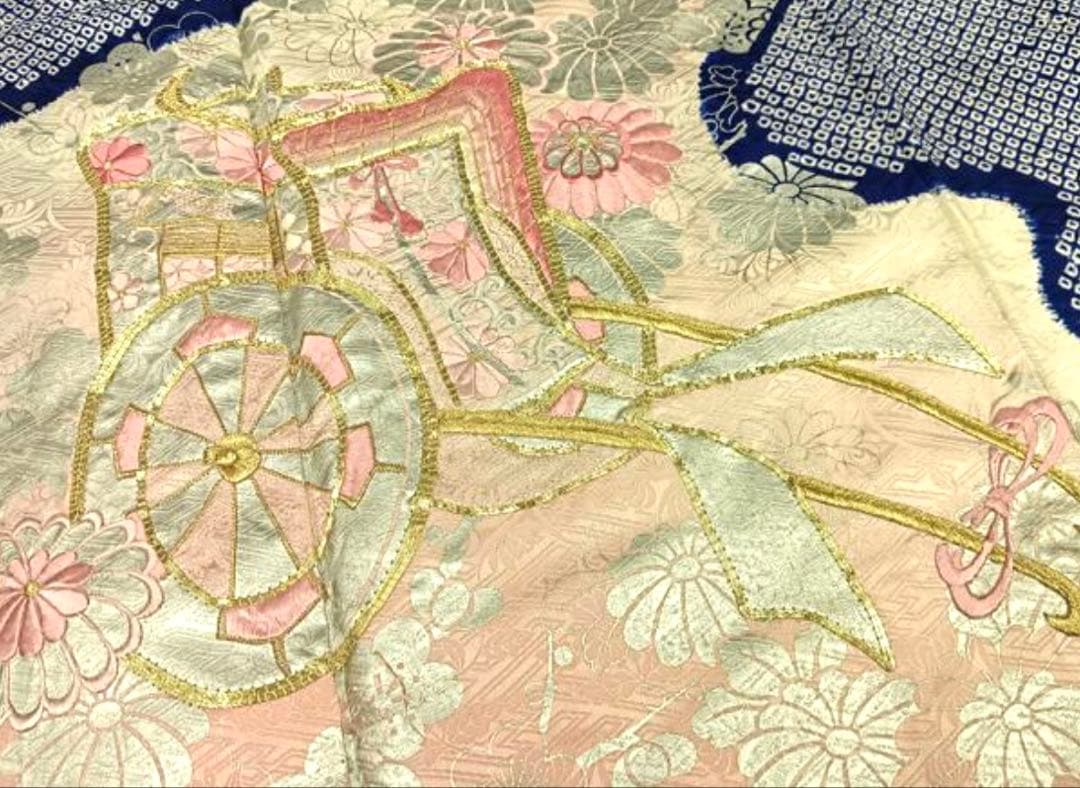 振袖 フルセット6点特価サイズM総絞り御所車銀駒刺繍　正絹　売り切り終了