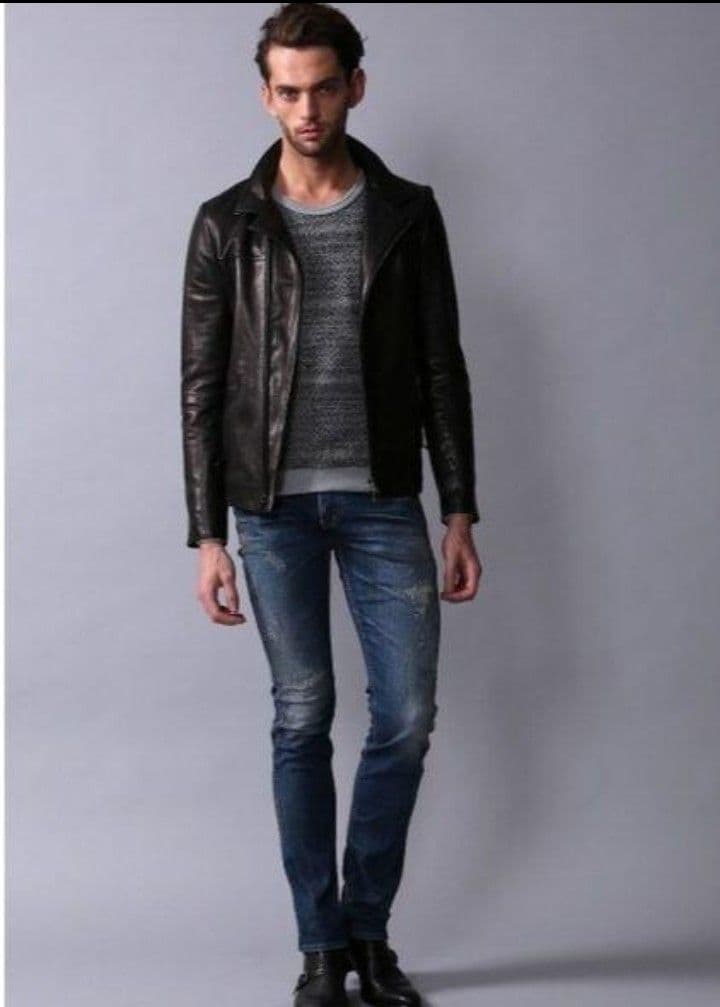 【定価6万円】5351 プールオム 黒ヤギ革レザージャケット　サイズ4 (XL)