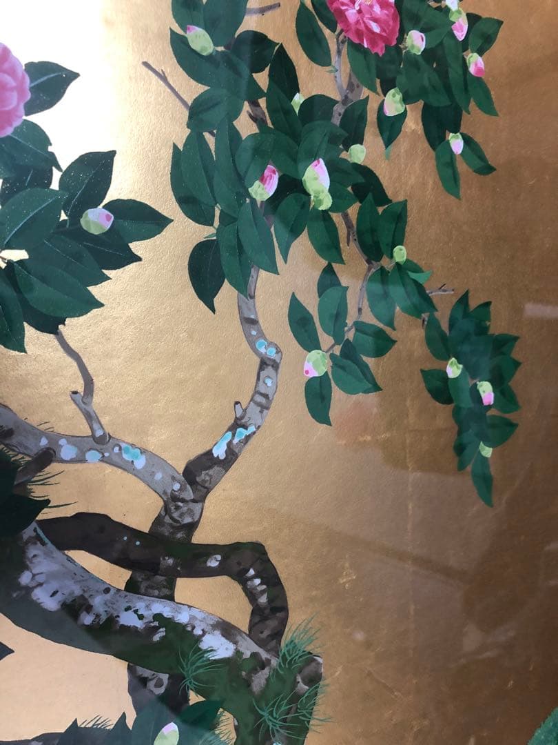 日本画家森田りえ子大型！版画柊野五色椿Japanシルクスクリーン限定直筆サイン