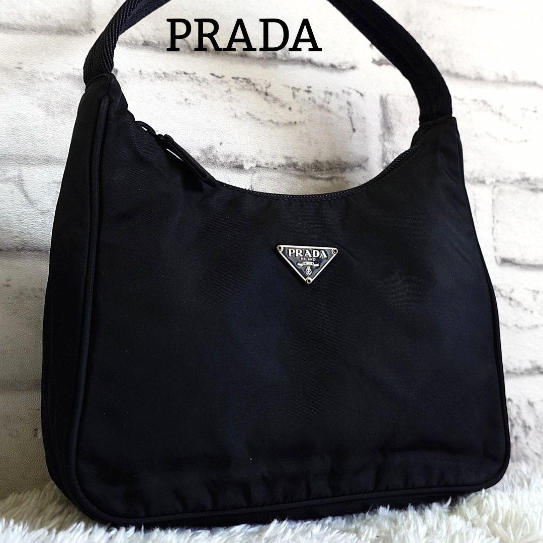 プラダ アクセサリーポーチ ミニハンドバッグ 三角ロゴ ブラック レディース