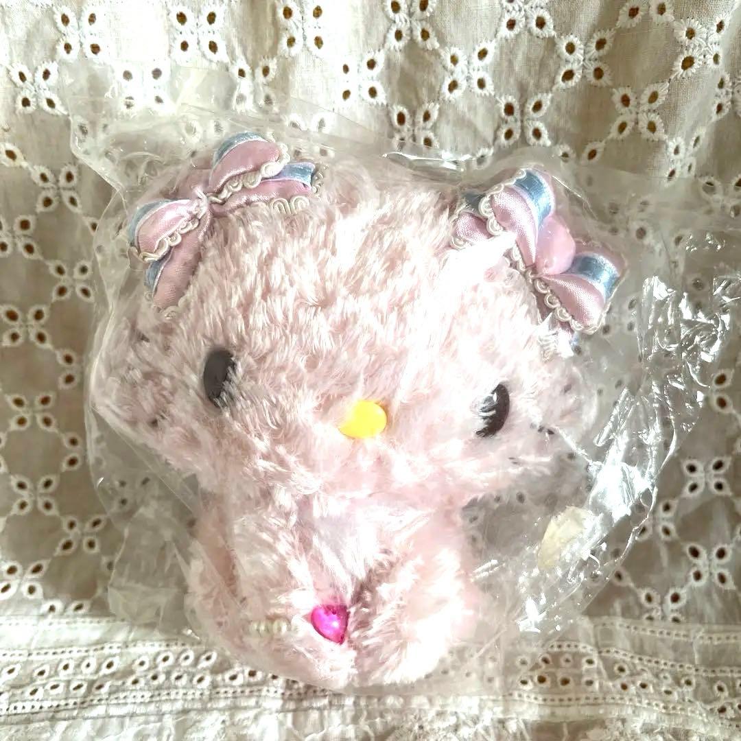 レア‼️ふわふわチャーミーキティ妹 ハニーキュート いちごミルク色♡ビーズ付リボン