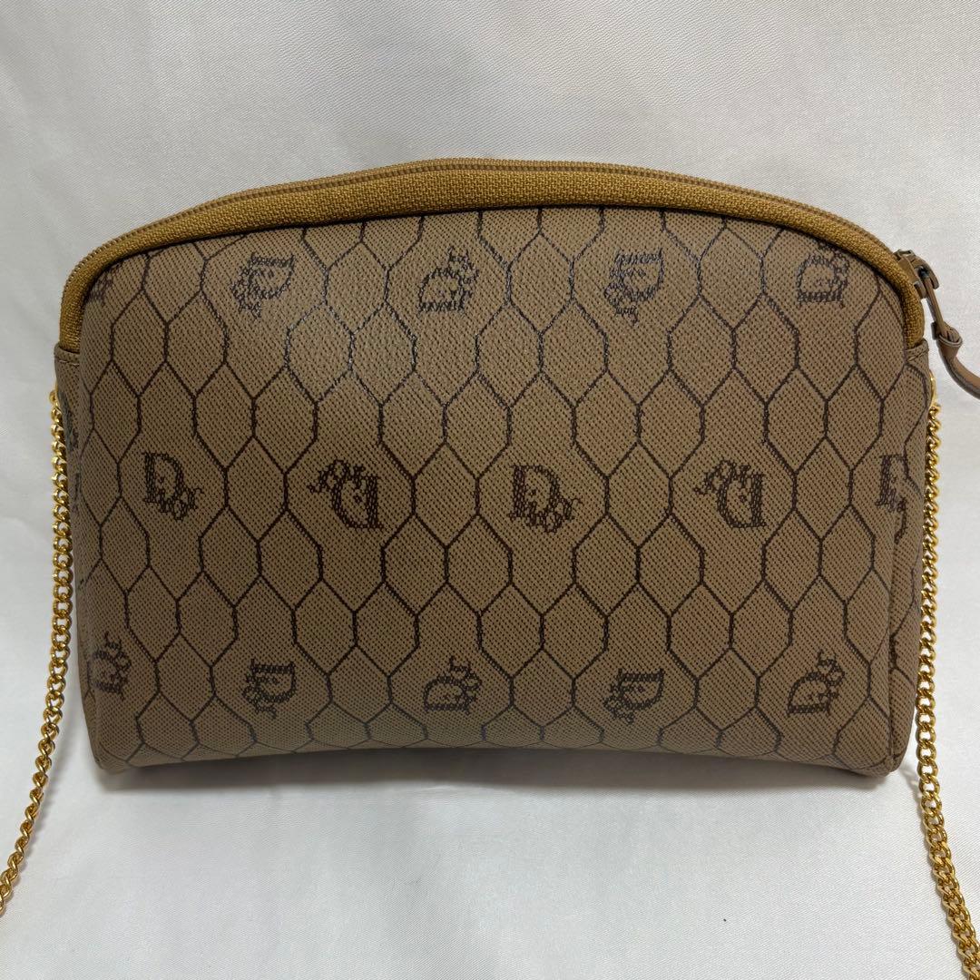 クリスチャンディオール ハニカム柄 総柄 チェーン ショルダーバッグ pvc 茶