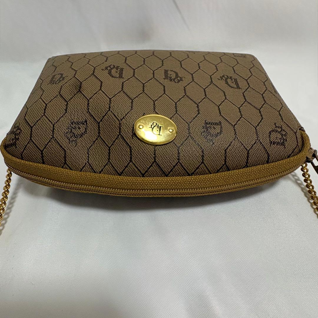 クリスチャンディオール ハニカム柄 総柄 チェーン ショルダーバッグ pvc 茶
