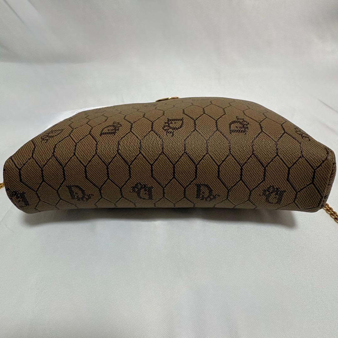 クリスチャンディオール ハニカム柄 総柄 チェーン ショルダーバッグ pvc 茶