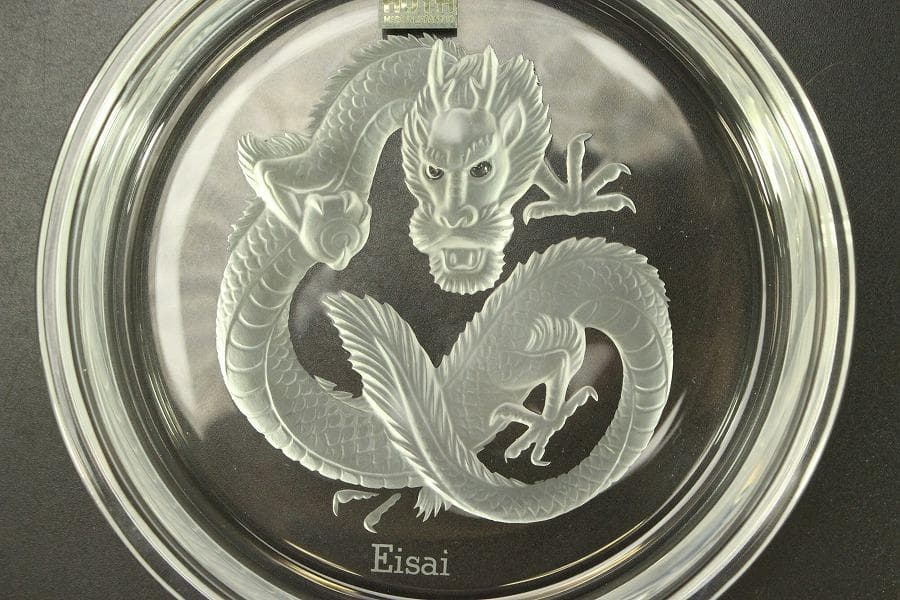 HOYA クリスタル 龍皿 3個 揃 未使用(A608)