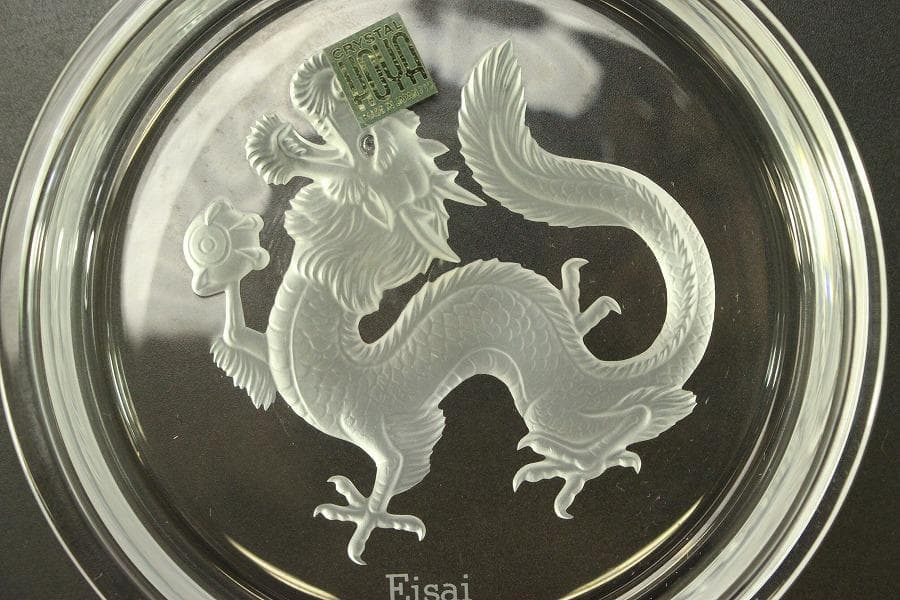 HOYA クリスタル 龍皿 3個 揃 未使用(A608)