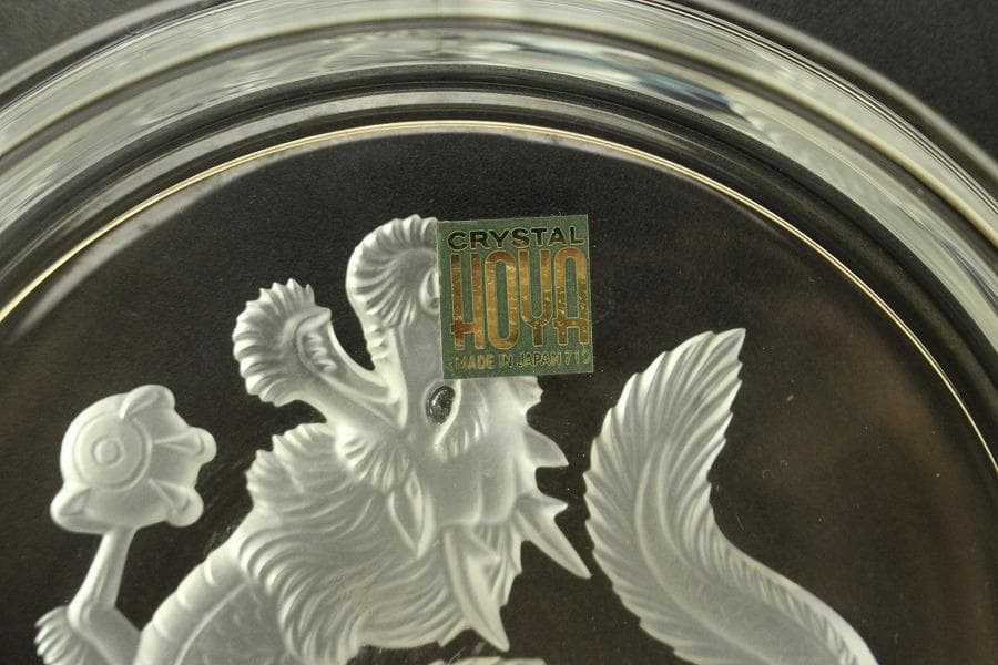 HOYA クリスタル 龍皿 3個 揃 未使用(A608)