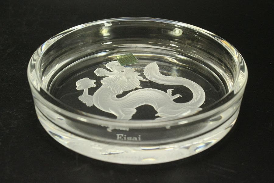 HOYA クリスタル 龍皿 3個 揃 未使用(A608)