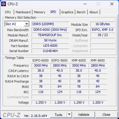 DDR5-6000 32GB(16GB×2) CL38
