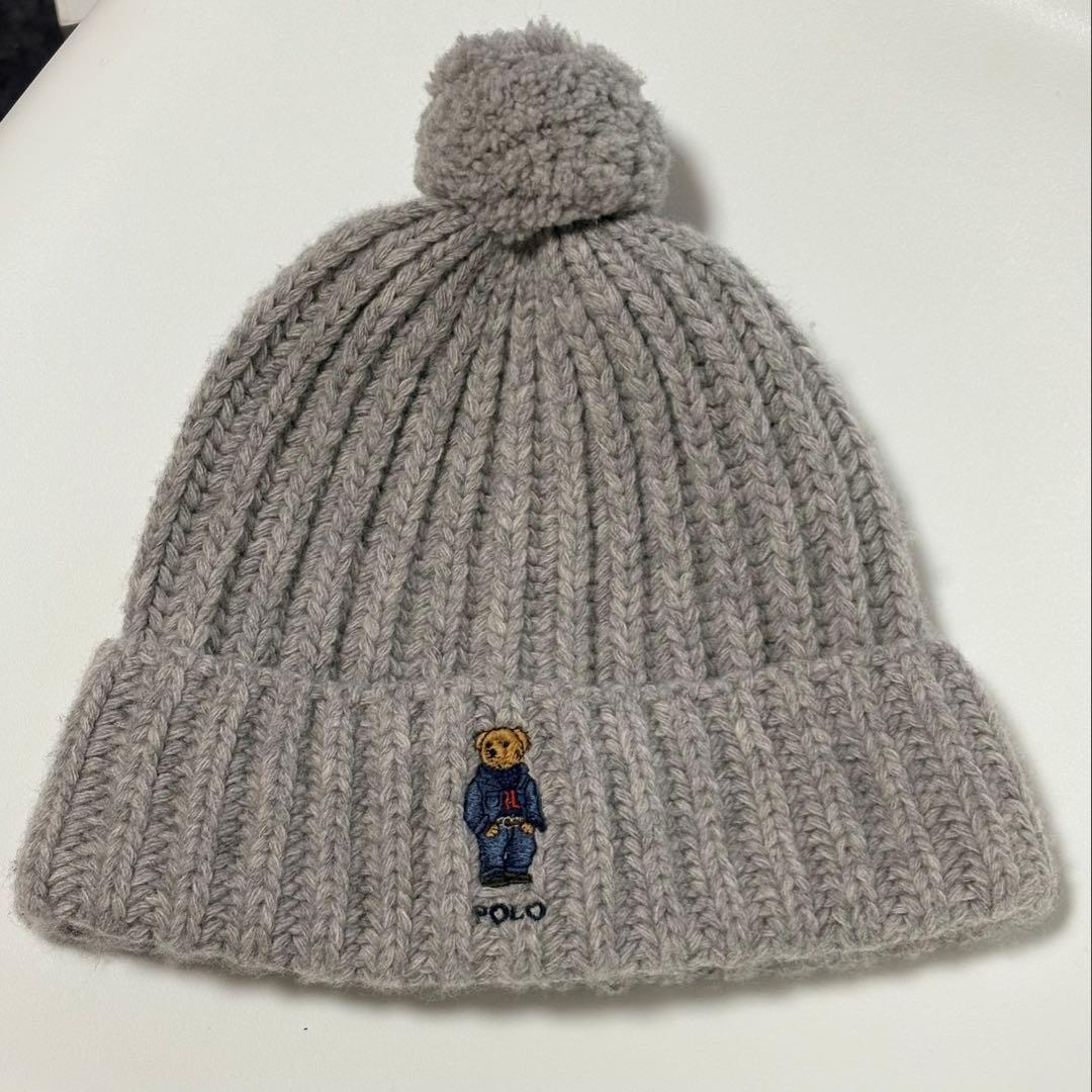 ⭐️ポロラルフローレン⭐️ポロベアポンポン付きニット帽ビーニーグレー