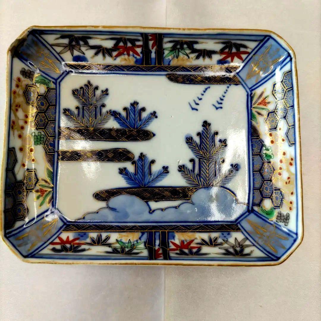 骨董　有田焼　伊万里焼　古伊万里　金彩　色絵　小皿　長角皿　角皿　5客セット