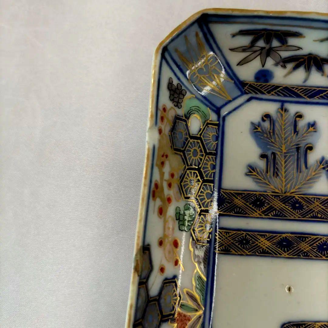 骨董　有田焼　伊万里焼　古伊万里　金彩　色絵　小皿　長角皿　角皿　5客セット