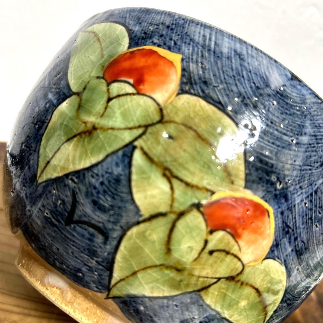 未使用　京焼　清水焼　土渕陶葊　陶葊窯 陶あん絵付　椿柄　中鉢　菓子鉢　茶道