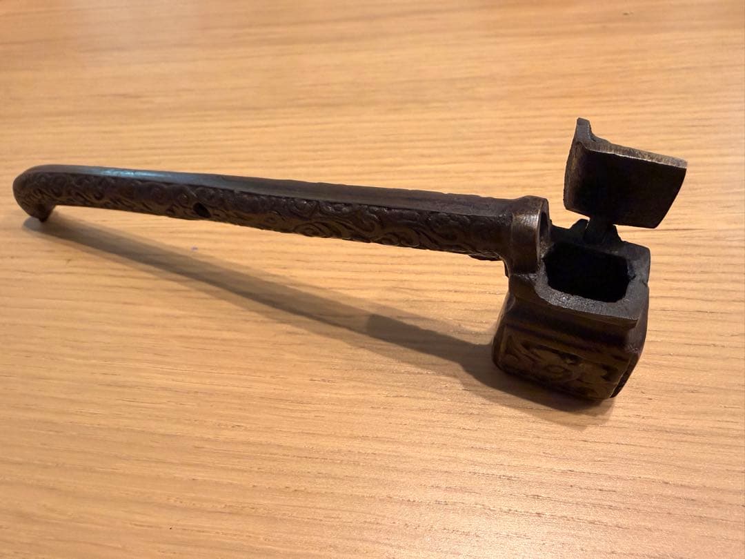 【骨董品】明治時代 龍紋/唐草彫刻 銅製 矢立 携帯用筆記具 アンティークA