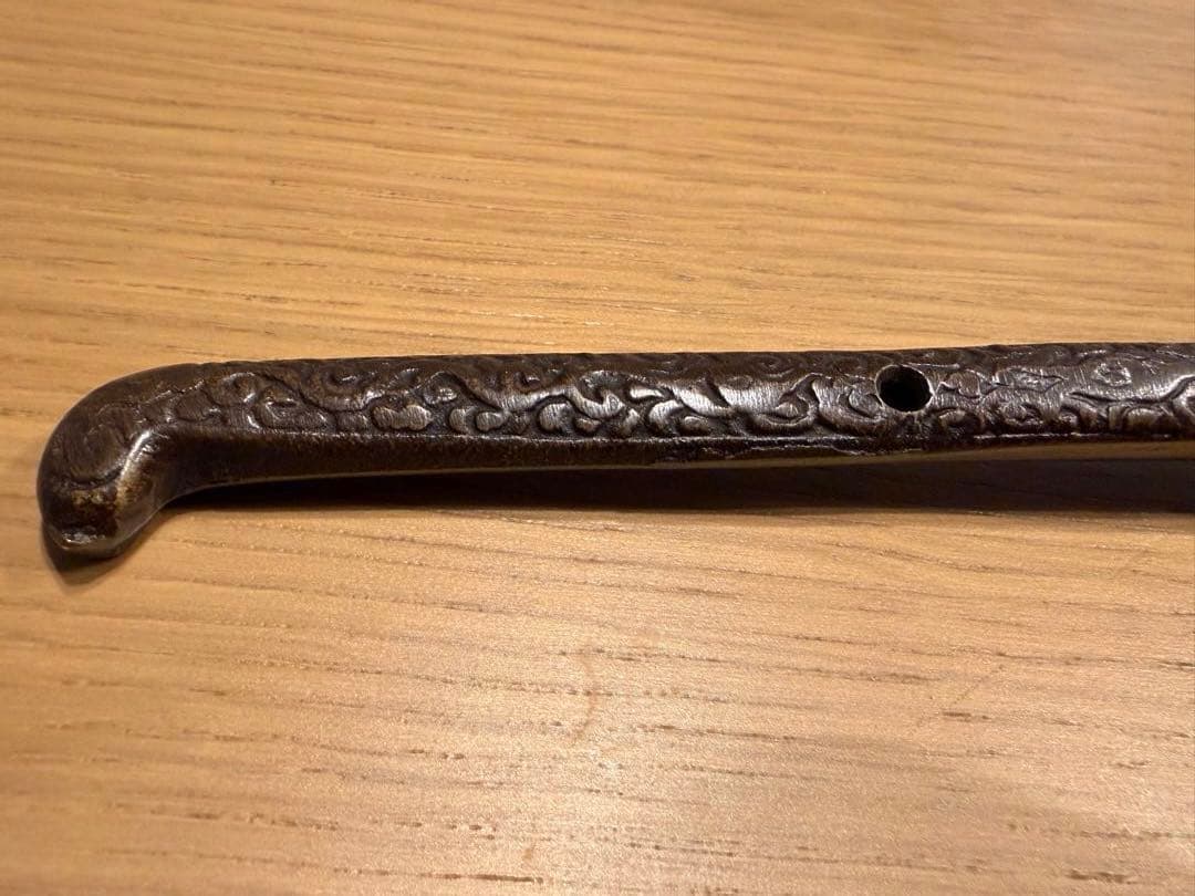 【骨董品】明治時代 龍紋/唐草彫刻 銅製 矢立 携帯用筆記具 アンティークA