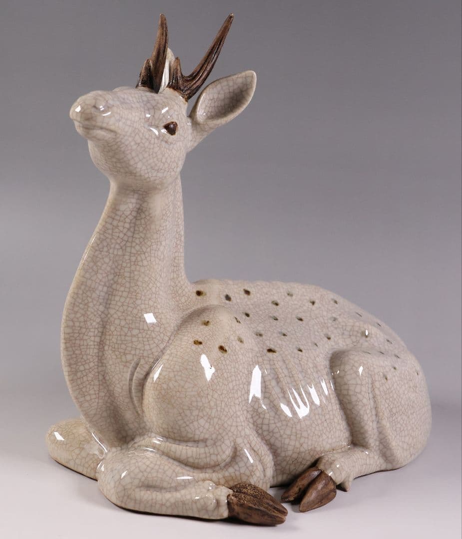 九谷焼 八弘窯 木田弘雄 鹿 置物 高28.3cm 陶芸 動物【MA868】