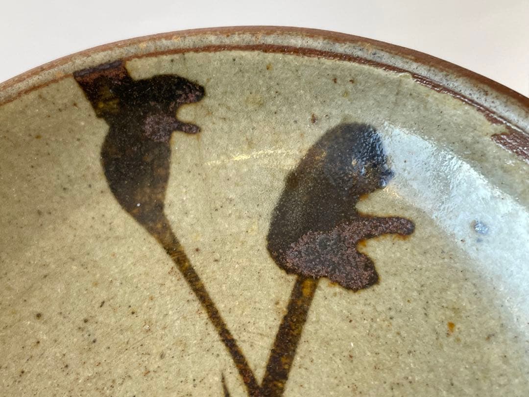 陶芸家　人間国宝　濱田庄司　浜田庄司　？　鉄絵　トウキビ文　丸皿　三寸皿　2枚