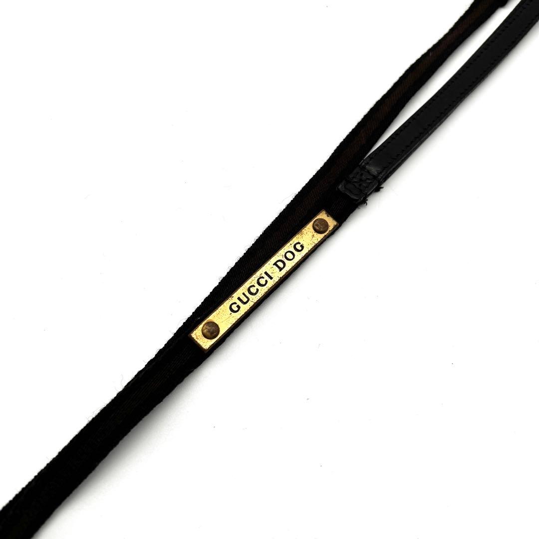 美品・レア GUCCI DOG 犬 リード お散歩 ロゴ金具 ライン 黒 茶
