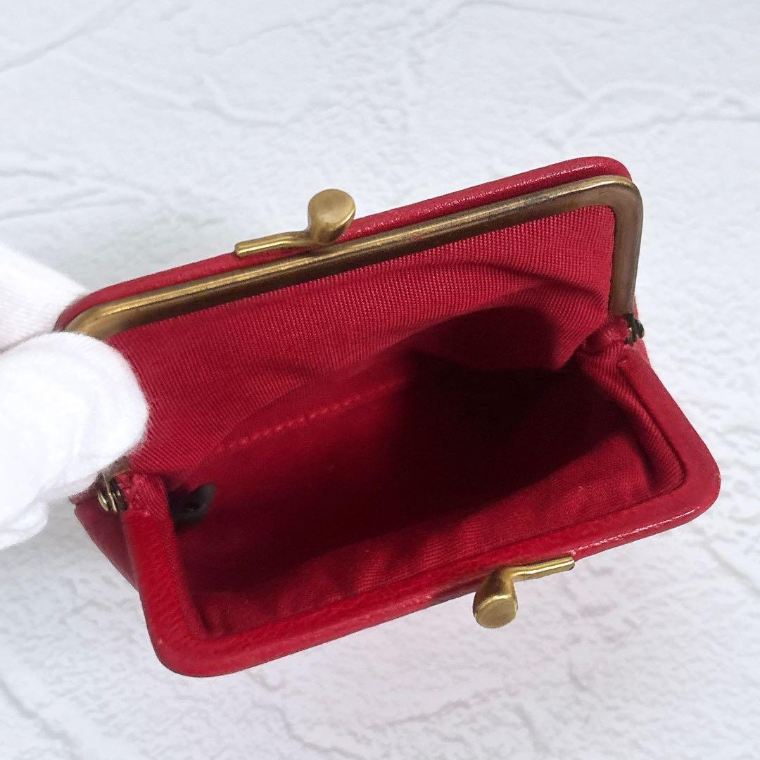 《美品》IL BISONTE レザー がま口 ケース 小銭入れ 赤 保存袋