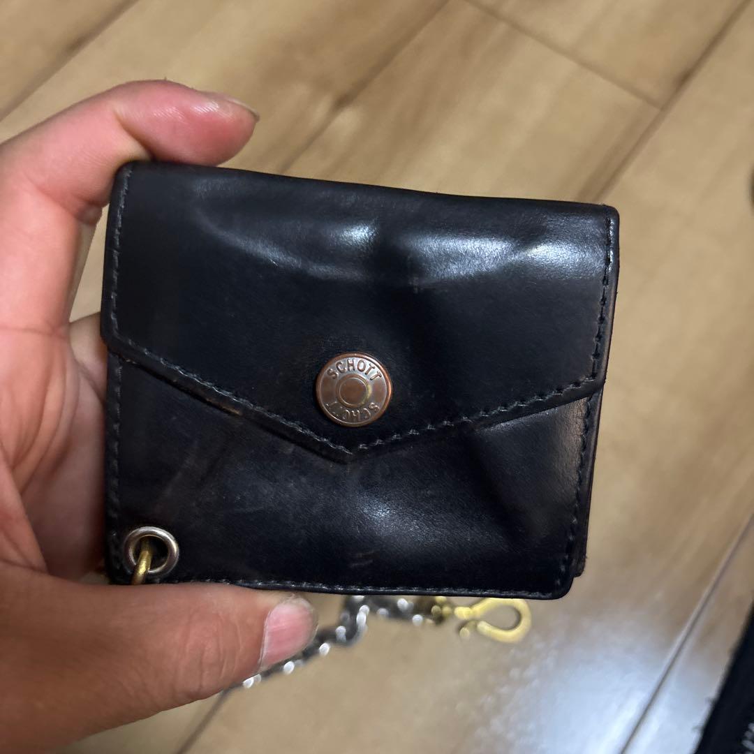 茶芯　ショット　schott 三つ折り財布　ウォレットチェーン　アメカジ　古着