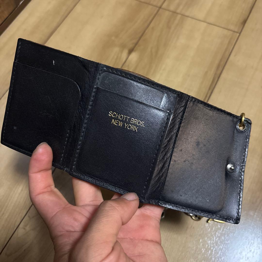 茶芯　ショット　schott 三つ折り財布　ウォレットチェーン　アメカジ　古着