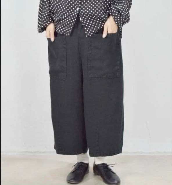 tumugu:ツムグ　ソルトリネン　8分丈パンツ　サルエルパンツ　ブラック