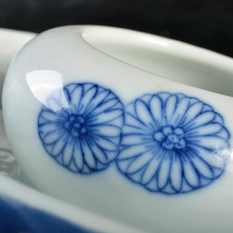 三川内焼　平戸焼　染付　菊文　盃基　盃台　時代箱付　M　R5994