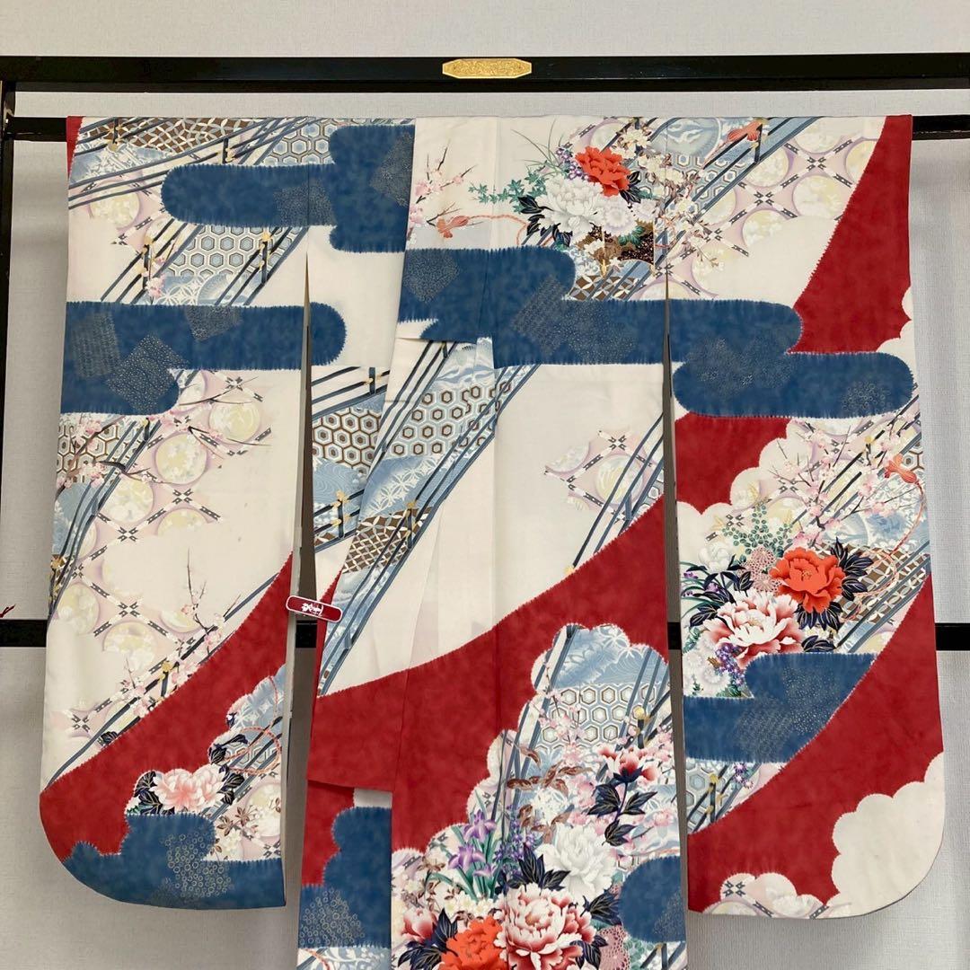 振袖 流れるデザイン 雲取 乱菊 金彩 正絹 広衿 袷 着物 U-4970