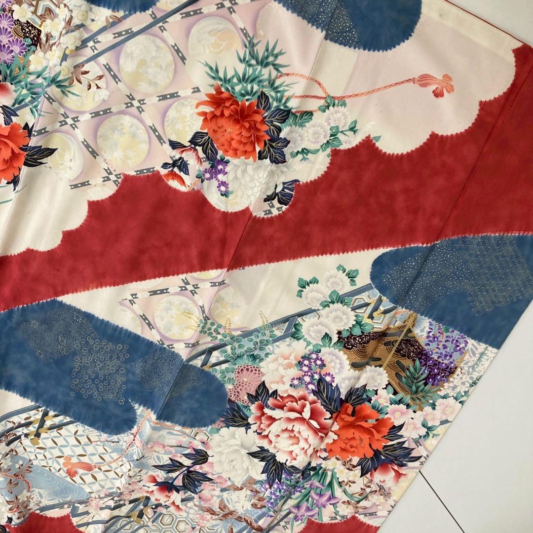 振袖 流れるデザイン 雲取 乱菊 金彩 正絹 広衿 袷 着物 U-4970