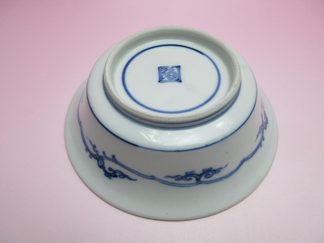 アンティーク 染付 渦福 花唐草 向付 4客 セット 60420