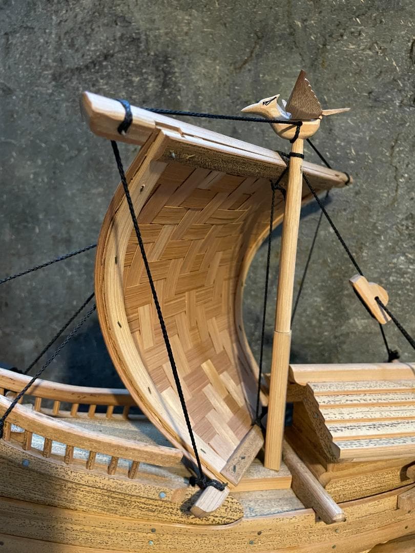 希少 帆船 模型 竹製 木造 宝船 和船 工芸品 舟 置物 ヴィンテージ 中型
