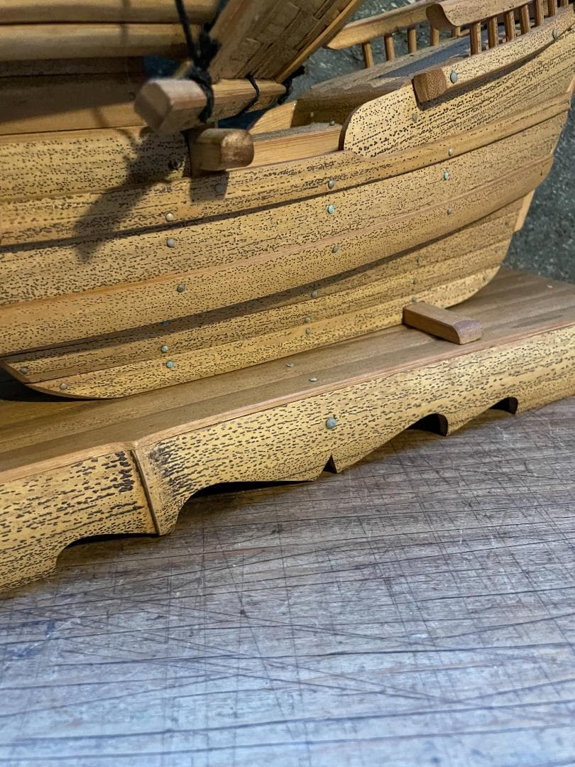 希少 帆船 模型 竹製 木造 宝船 和船 工芸品 舟 置物 ヴィンテージ 中型