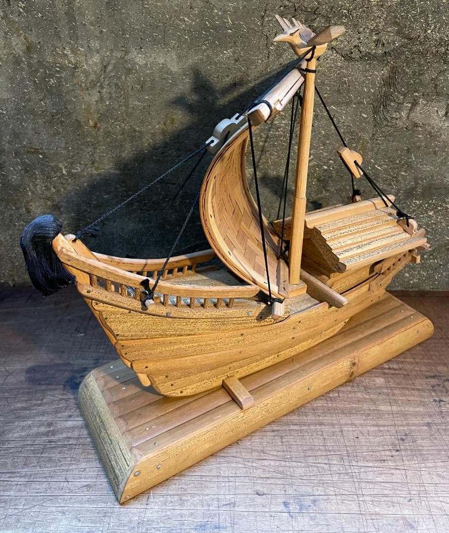 希少 帆船 模型 竹製 木造 宝船 和船 工芸品 舟 置物 ヴィンテージ 中型