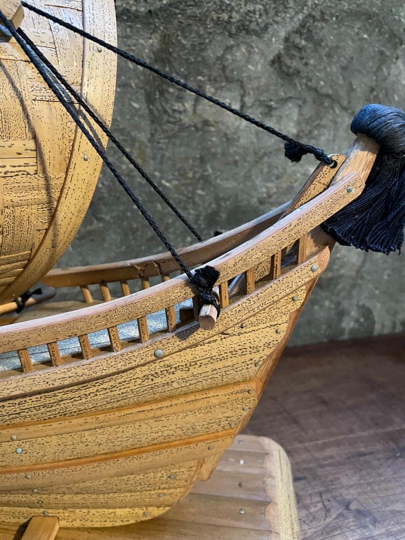 希少 帆船 模型 竹製 木造 宝船 和船 工芸品 舟 置物 ヴィンテージ 中型