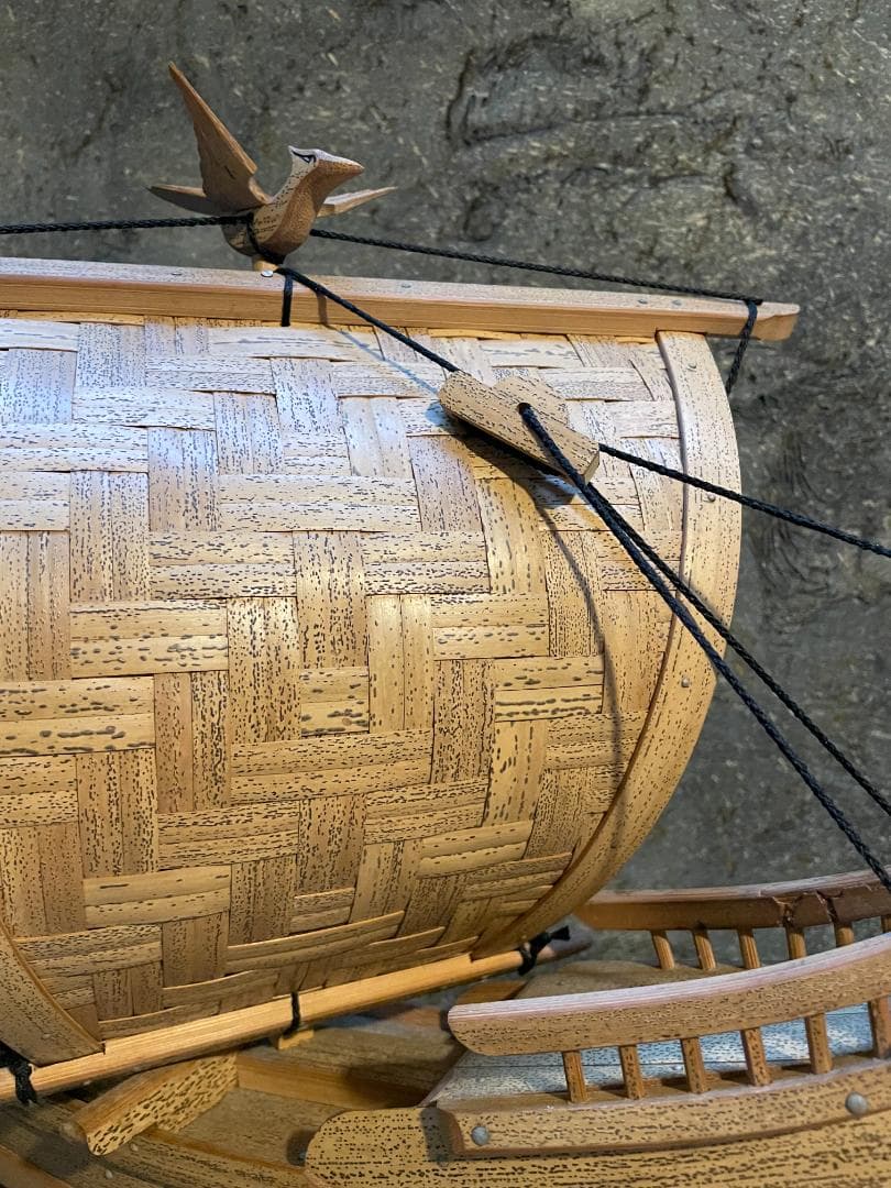 希少 帆船 模型 竹製 木造 宝船 和船 工芸品 舟 置物 ヴィンテージ 中型