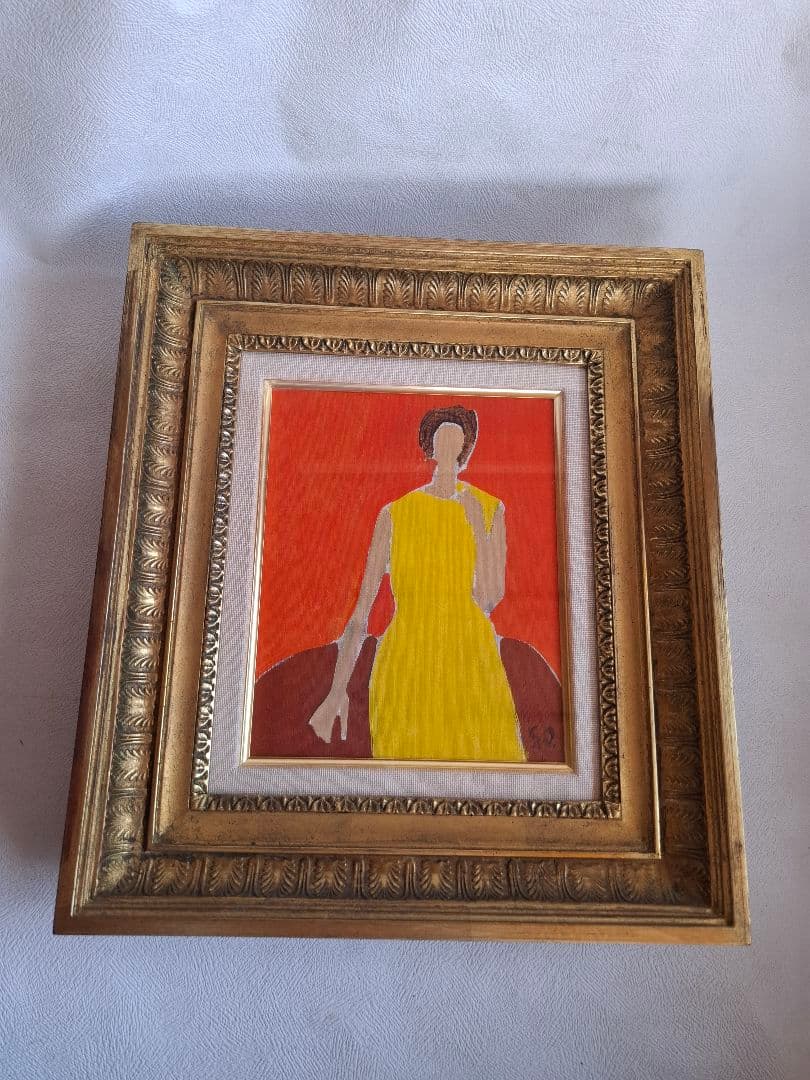 大沢昌助 婦人像　本人直筆裏書あり　人物画 金色フレーム絵画　　真作