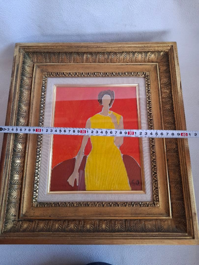 大沢昌助 婦人像　本人直筆裏書あり　人物画 金色フレーム絵画　　真作