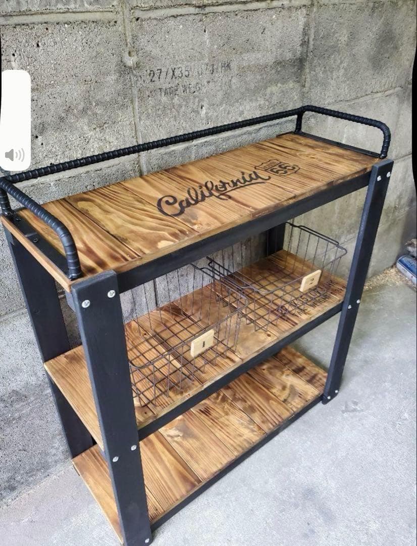 鉄筋バーラック　木製ラック　棚 収納　男前インテリア　インダストリアル 1209