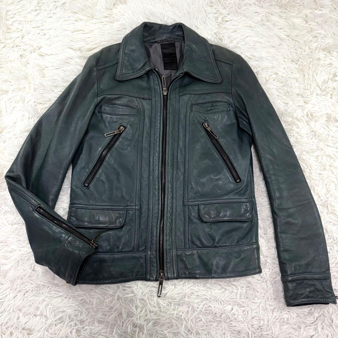 【美品/レア】ガラアーベント 牛革 シングル ライダースジャケット カーキ S