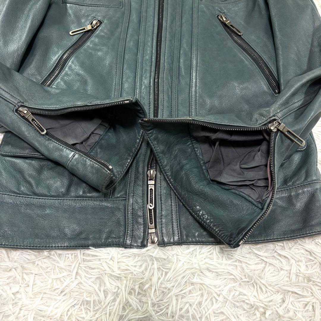 【美品/レア】ガラアーベント 牛革 シングル ライダースジャケット カーキ S