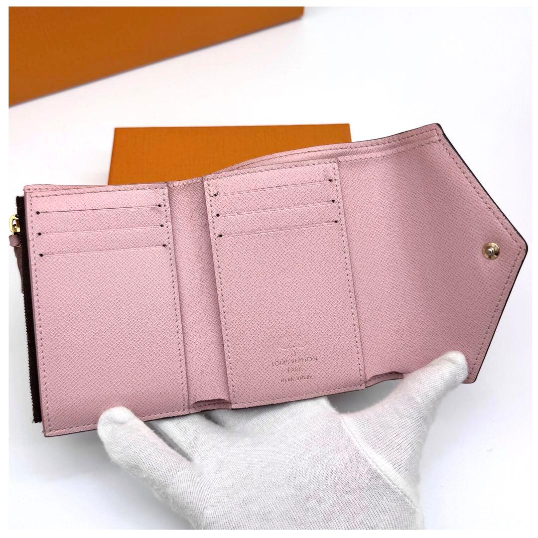 ルイヴィトン ダミエ ポルトフォイユ ヴィクトリーヌ 三つ折り財布 ピンク
